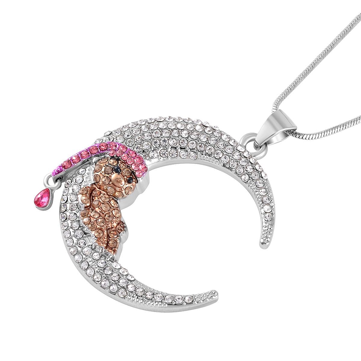 Multi Color Austrian Crystal Teddy Bear Pendant Necklace (29-31 Inches) in Silvertone 30.00 ctw image number 2