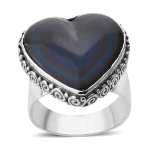 Sajen Silver Rainbow Obsidian Heart Ring in Sterling Silver (Size 10.0) 11.75 ctw