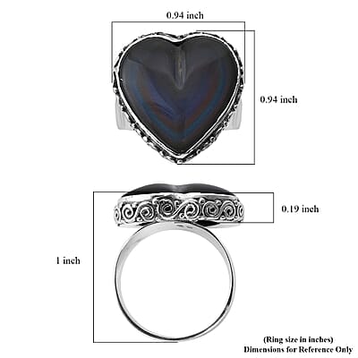 Sajen Silver Rainbow Obsidian Heart Ring in Sterling Silver (Size 10.0) 11.75 ctw