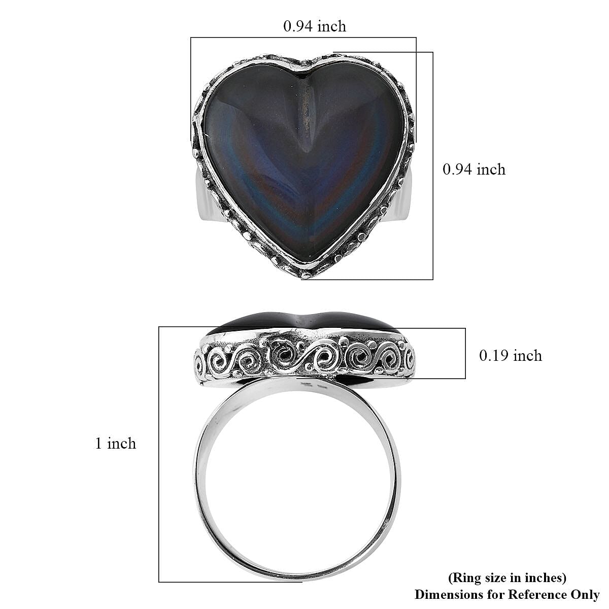Sajen Silver Rainbow Obsidian Heart Ring in Sterling Silver (Size 9.0) 11.75 ctw image number 5