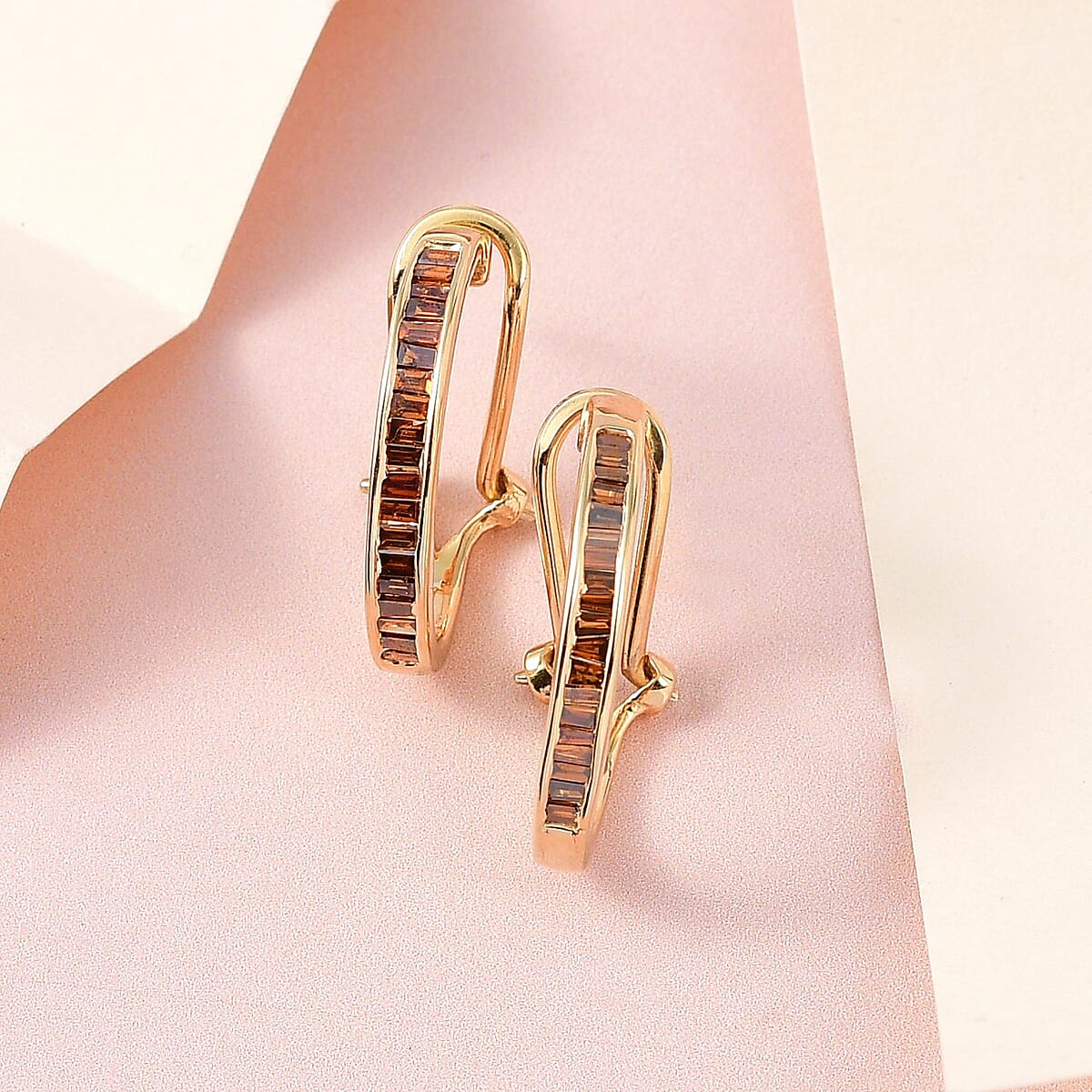 Orange Diamond Omega Clip Hoop Earrings in Vermeil Yellow Gold Over Sterling Silver 0.75 ctw image number 1