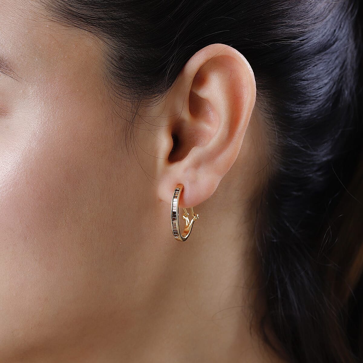 Orange Diamond Omega Clip Hoop Earrings in Vermeil Yellow Gold Over Sterling Silver 0.75 ctw image number 2