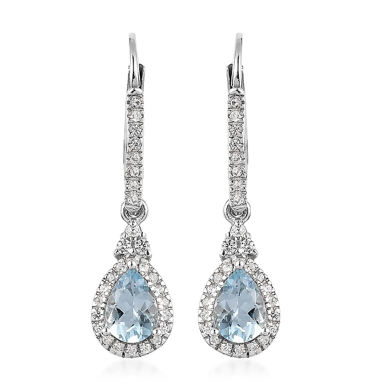 Premium Mangoro Aquamarine and White Zircon Drop Earrings in Platinum Over Sterling Silver 1.65 ctw