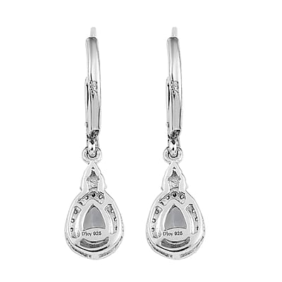 Premium Mangoro Aquamarine and White Zircon Drop Earrings in Platinum Over Sterling Silver 1.65 ctw