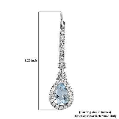 Premium Mangoro Aquamarine and White Zircon Drop Earrings in Platinum Over Sterling Silver 1.65 ctw