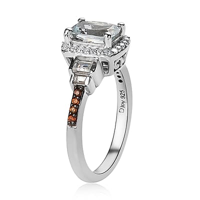 Premium Mangoro Aquamarine, Brown and White Zircon Ring in Platinum Over Sterling Silver (Size 10.0) 1.25 ctw