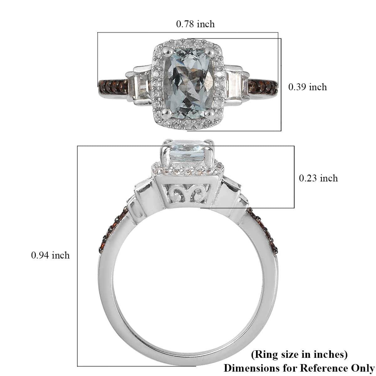 Premium Mangoro Aquamarine, Brown and White Zircon Ring in Platinum Over Sterling Silver 1.25 ctw image number 5
