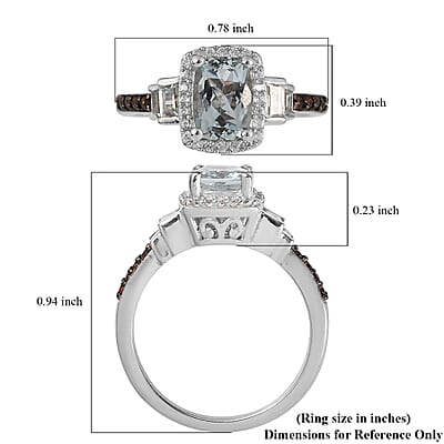 Premium Mangoro Aquamarine, Brown and White Zircon Ring in Platinum Over Sterling Silver (Size 10.0) 1.25 ctw