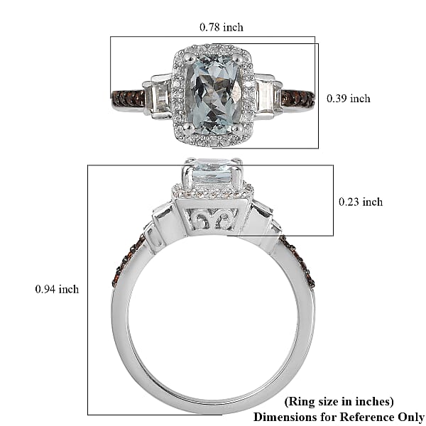 Premium Mangoro Aquamarine, Brown and White Zircon Ring in Platinum Over Sterling Silver (Size 10.0) 1.25 ctw