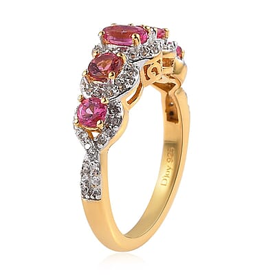 Premium Ouro Fino Rubellite and White Zircon Ring in Vermeil Yellow Gold Over Sterling Silver (Size 10.0) 1.65 ctw