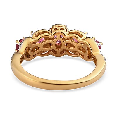 Premium Ouro Fino Rubellite and White Zircon Ring in Vermeil Yellow Gold Over Sterling Silver (Size 10.0) 1.65 ctw