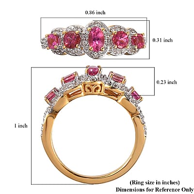 Premium Ouro Fino Rubellite and White Zircon Ring in Vermeil Yellow Gold Over Sterling Silver (Size 10.0) 1.65 ctw