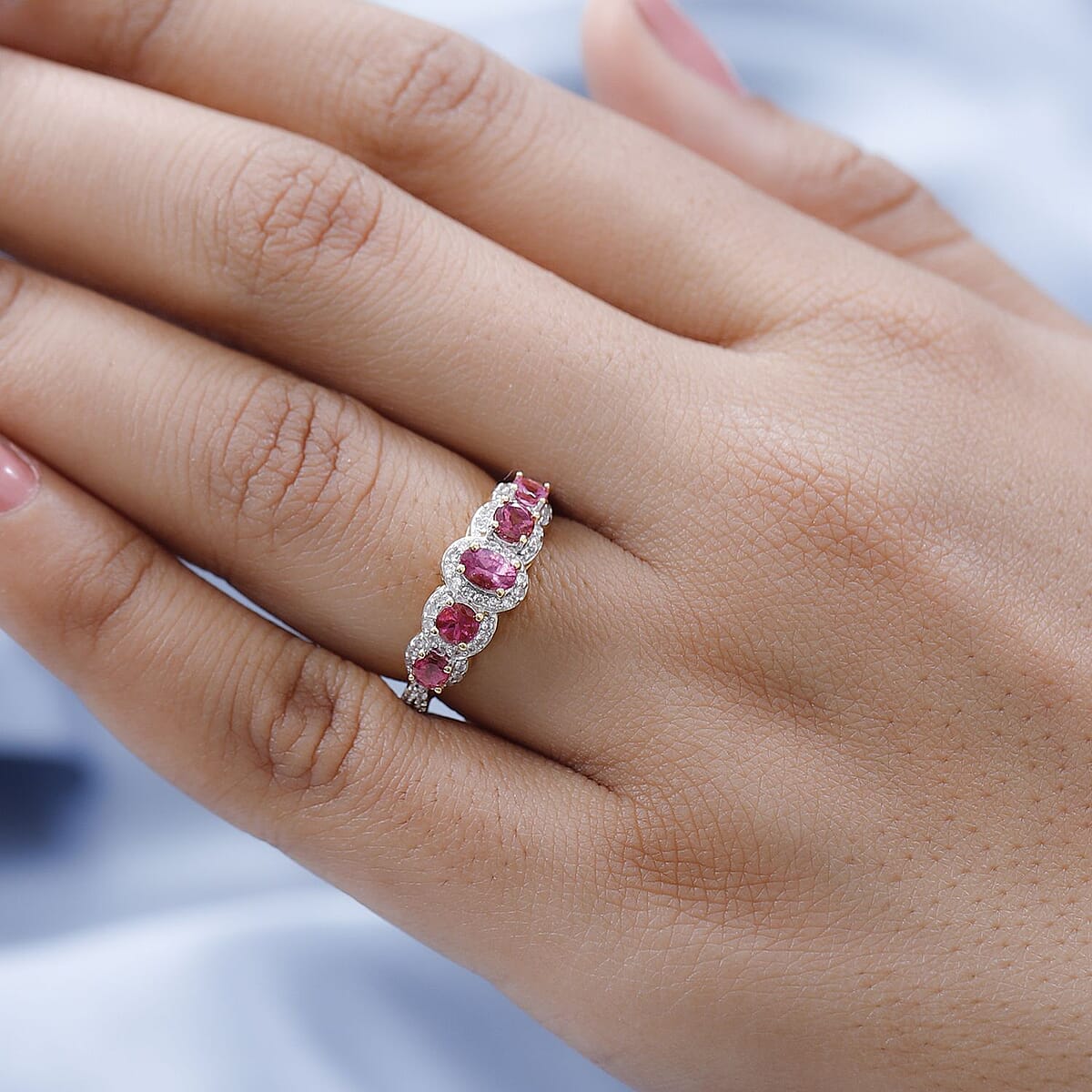 Premium Ouro Fino Rubellite and White Zircon Ring in Vermeil Yellow Gold Over Sterling Silver (Size 6.0) 1.65 ctw image number 2