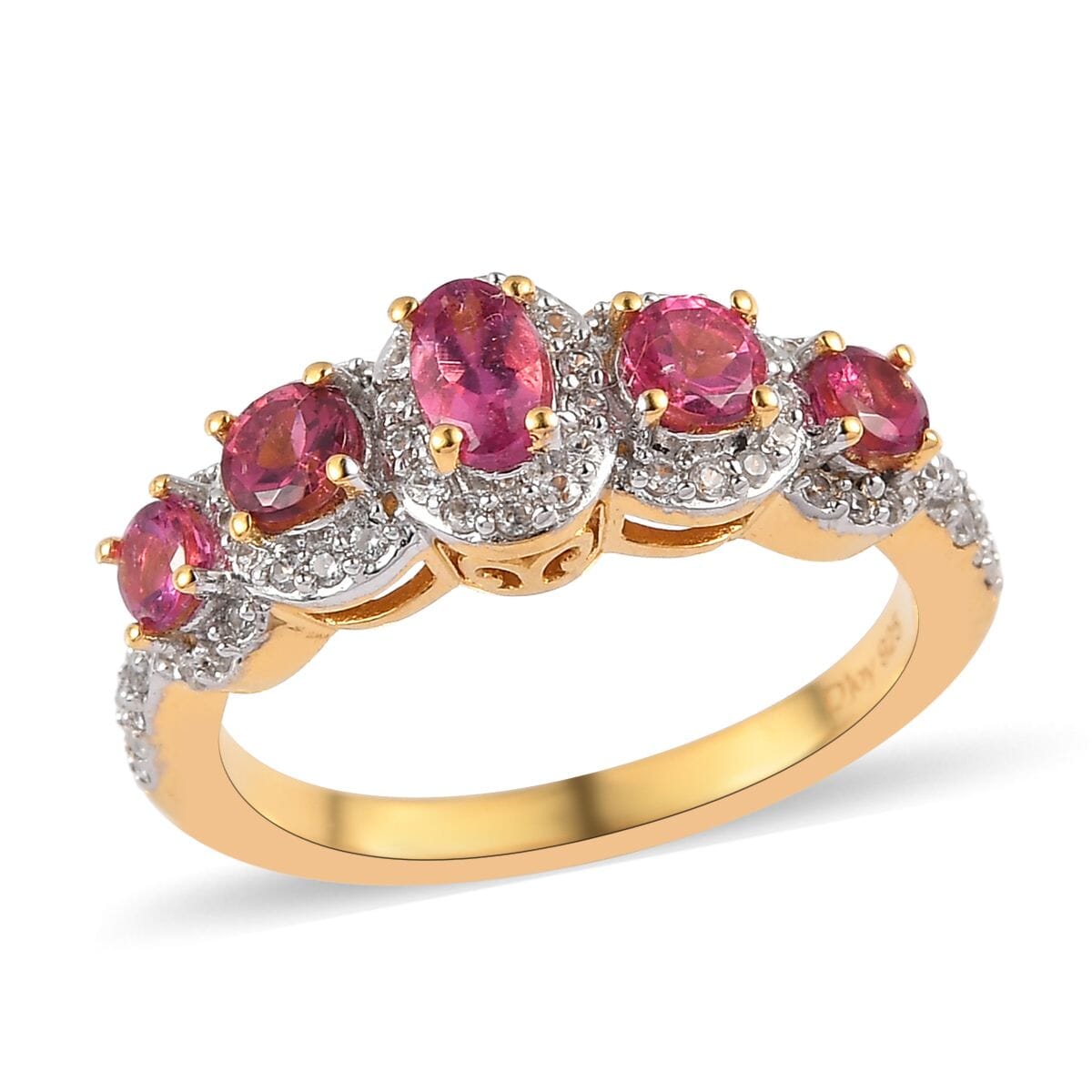Premium Ouro Fino Rubellite and White Zircon Ring in Vermeil Yellow Gold Over Sterling Silver (Size 7.0) 1.65 ctw image number 0