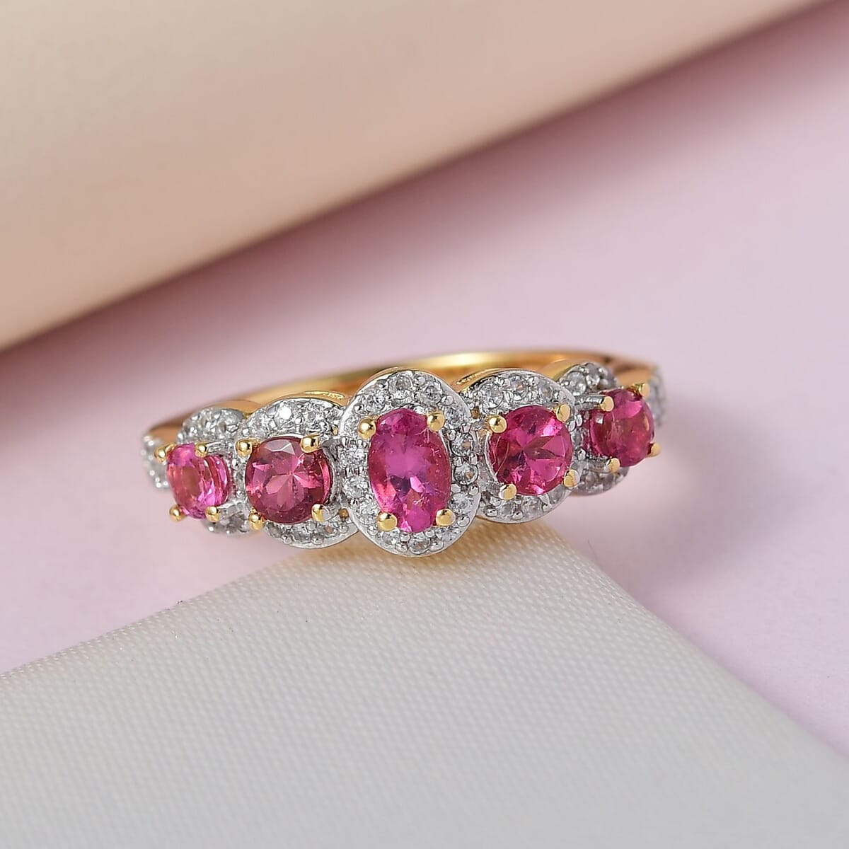 Premium Ouro Fino Rubellite and White Zircon Ring in Vermeil Yellow Gold Over Sterling Silver (Size 7.0) 1.65 ctw image number 1