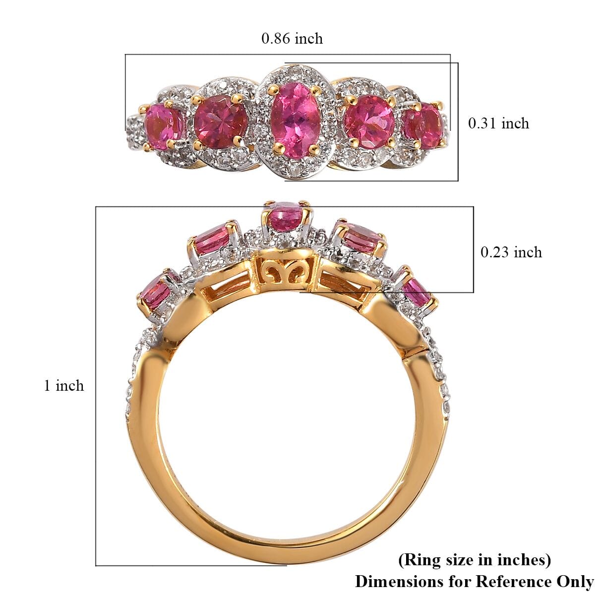 Premium Ouro Fino Rubellite and White Zircon Ring in Vermeil Yellow Gold Over Sterling Silver (Size 7.0) 1.65 ctw image number 5