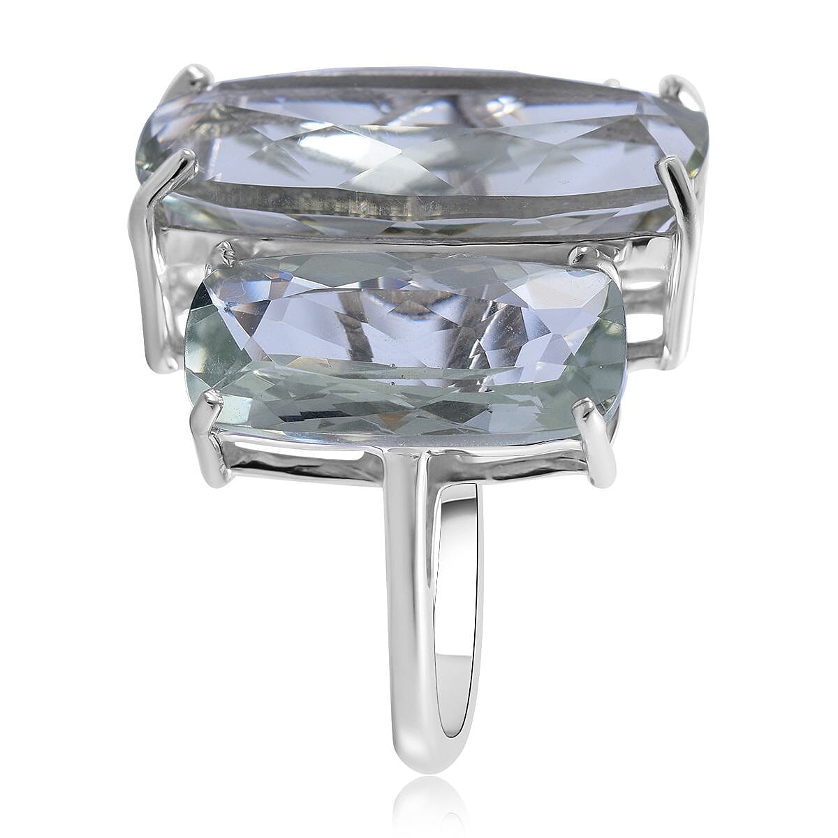 AAA Montezuma Prasiolite 3 Stone Ring in Platinum Over Sterling Silver (Size 10.0) 21.40 ctw
