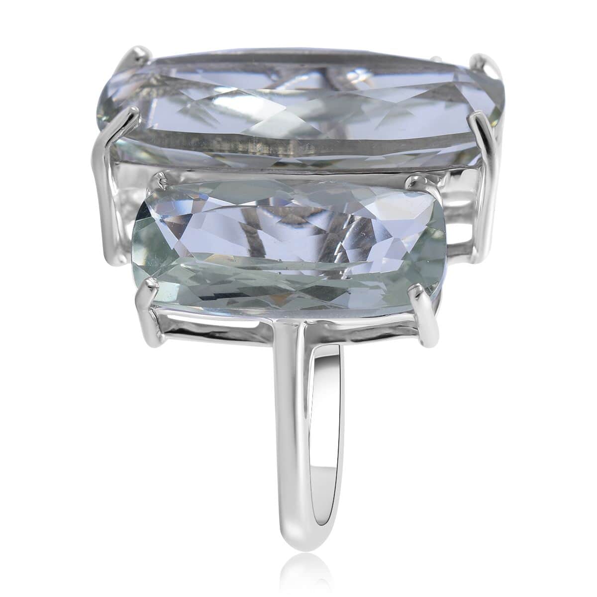 AAA Montezuma Prasiolite 3 Stone Ring in Platinum Over Sterling Silver 24.00 ctw image number 2