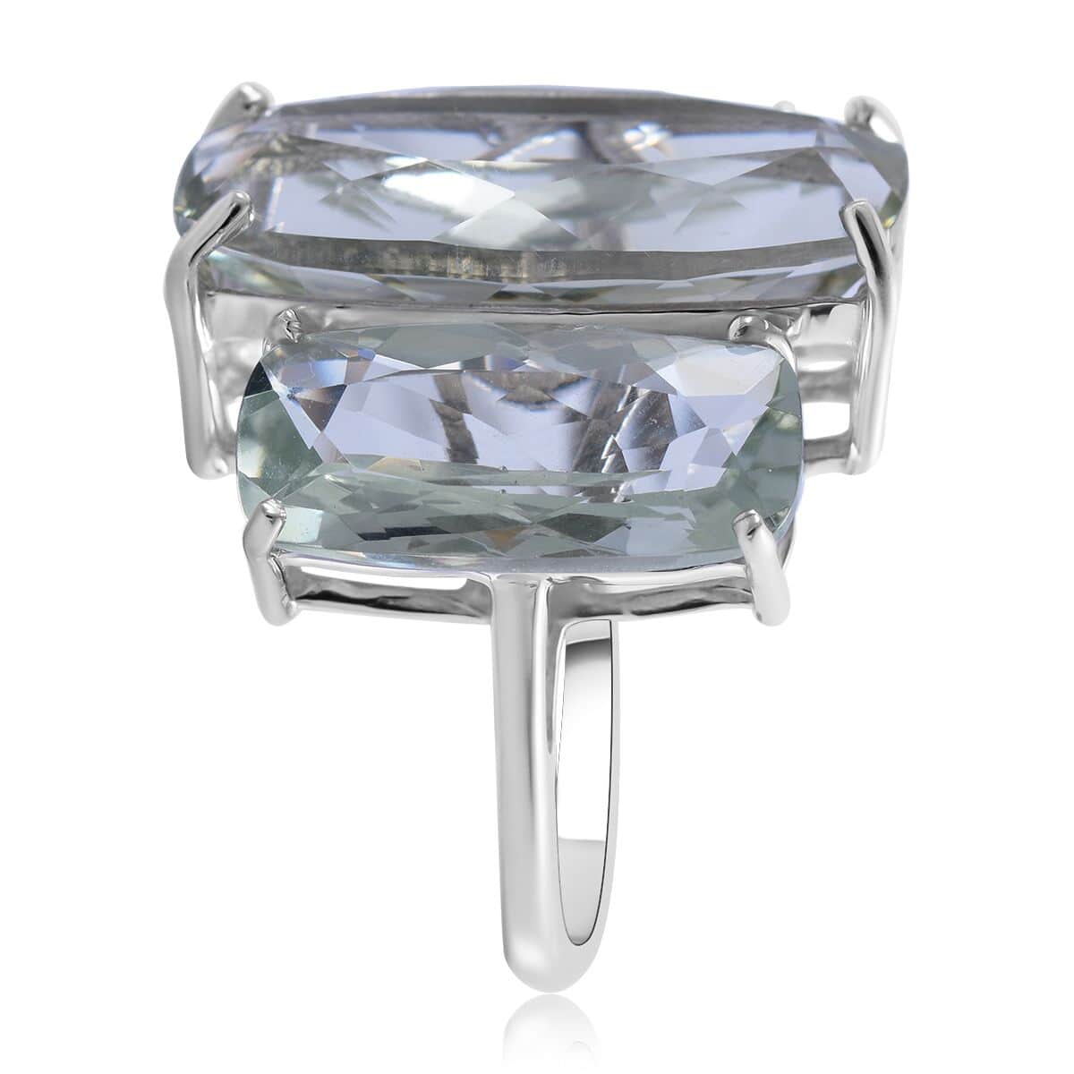 AAA Montezuma Prasiolite 3 Stone Ring in Platinum Over Sterling Silver (Size 7.0) 21.40 ctw image number 2