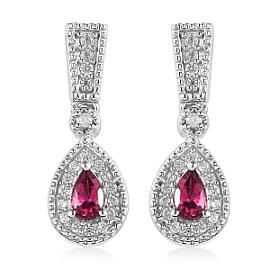 Premium Ouro Fino Rubellite and White Zircon Dangle Earrings in Platinum Over Sterling Silver 0.90 ctw