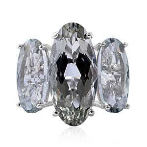 AAA Montezuma Prasiolite 3 Stone Ring in Platinum Over Sterling Silver (Size 8.0) 18.15 ctw