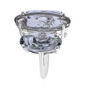 AAA Montezuma Prasiolite 3 Stone Ring in Platinum Over Sterling Silver (Size 8.0) 18.15 ctw