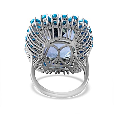 AAA Montezuma Prasiolite and Sleeping Beauty Turquoise Halo Ring in Platinum Over Sterling Silver (Size 10.0) 22.75 ctw