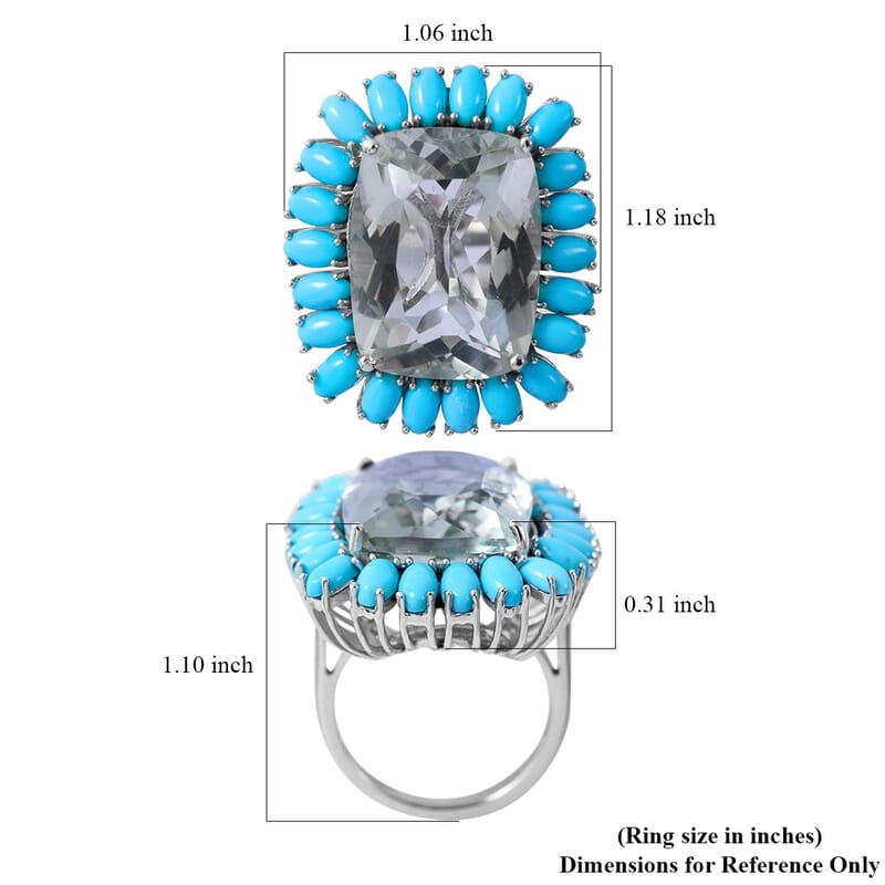 AAA Montezuma Prasiolite and Sleeping Beauty Turquoise Halo Ring in Platinum Over Sterling Silver (Size 10.0) 22.75 ctw