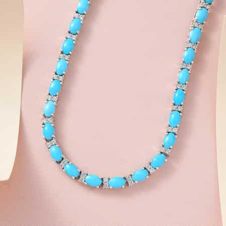 Sleeping Beauty Turquoise Rhodium Over Sterling Silver 18 Beaded Necklace