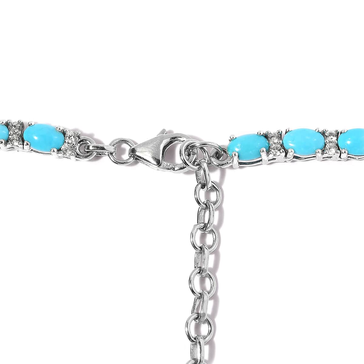 Premium Sleeping Beauty Turquoise and White Zircon Tennis Necklace 18 Inches in Platinum Over Sterling Silver 27.60 ctw image number 4