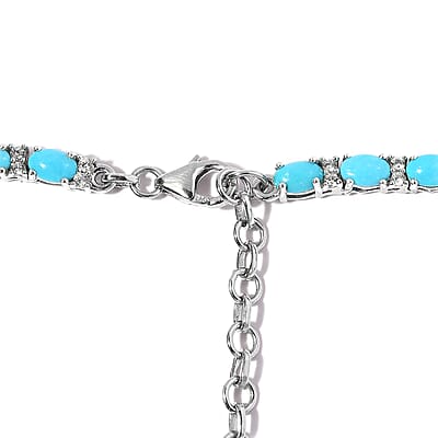 Premium Sleeping Beauty Turquoise and White Zircon Tennis Necklace 18 Inches in Platinum Over Sterling Silver 27.60 ctw