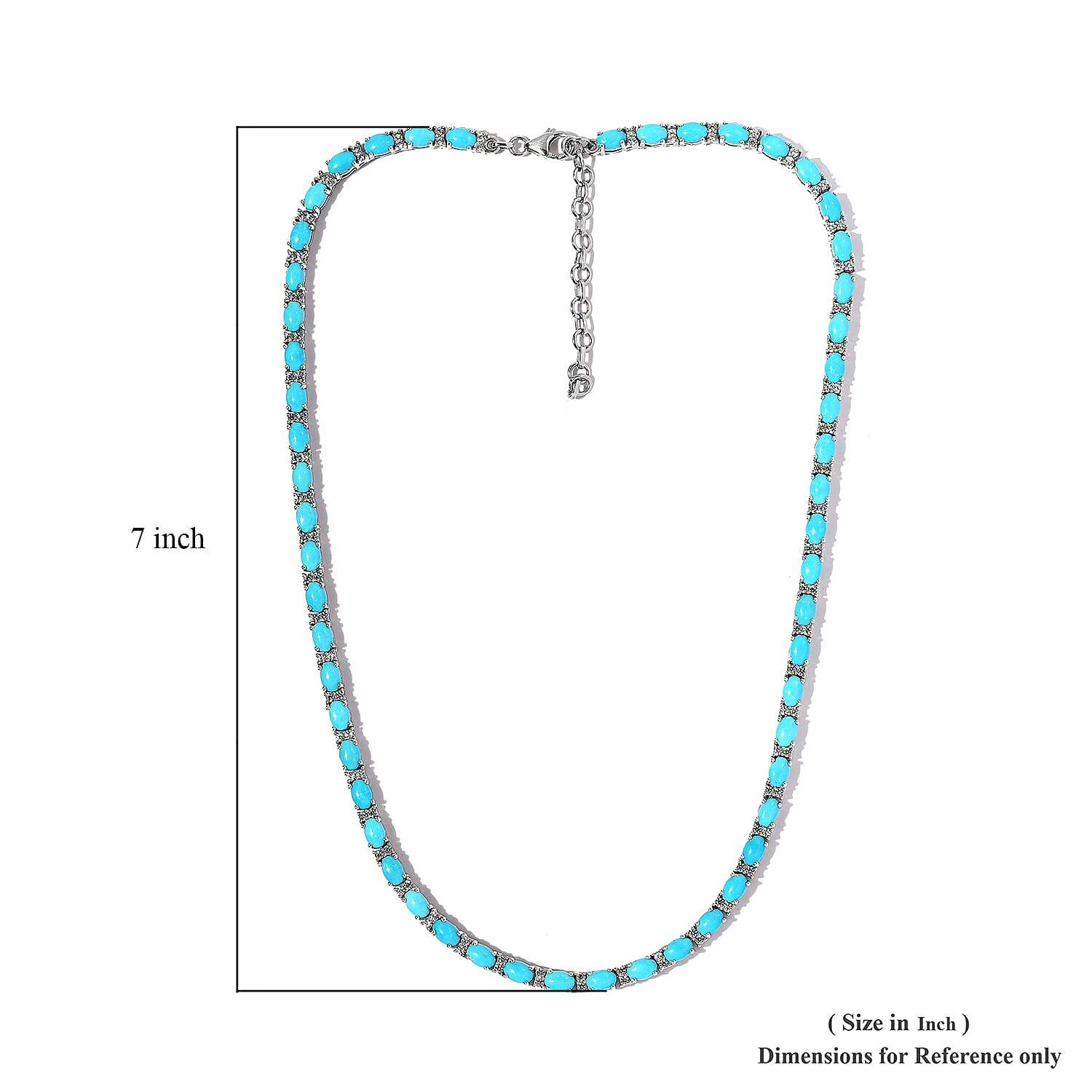 Premium Sleeping Beauty Turquoise and White Zircon Tennis Necklace 18 Inches in Platinum Over Sterling Silver 27.60 ctw