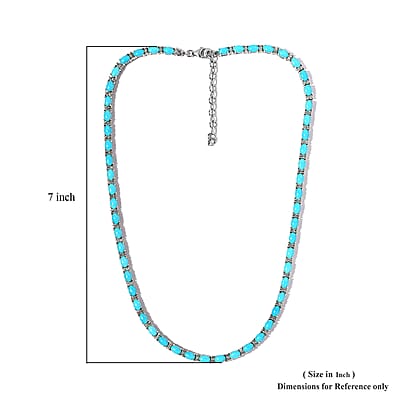 Premium Sleeping Beauty Turquoise and White Zircon Tennis Necklace 18 Inches in Platinum Over Sterling Silver 27.60 ctw