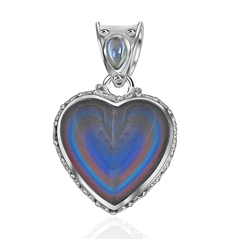 Sajen Silver Rainbow Obsidian Pendant, Blue Topaz Accent Pendant, Heart Pendant, Sterling Silver Pendant 13.60 ctw