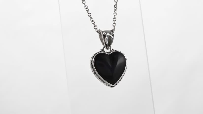 Sajen Silver Rainbow Obsidian Pendant, Blue Topaz Accent Pendant, Heart Pendant, Sterling Silver Pendant 13.60 ctw