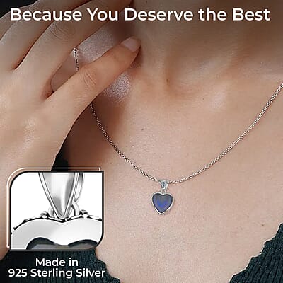 Sajen Silver Rainbow Obsidian Pendant, Blue Topaz Accent Pendant, Heart Pendant, Sterling Silver Pendant 13.60 ctw