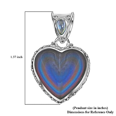 Sajen Silver Rainbow Obsidian Pendant, Blue Topaz Accent Pendant, Heart Pendant, Sterling Silver Pendant 13.60 ctw
