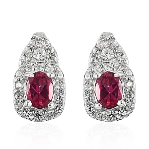 Premium Ouro Fino Rubellite and Natural White Zircon Earrings in Platinum Over Sterling Silver 0.85 ctw