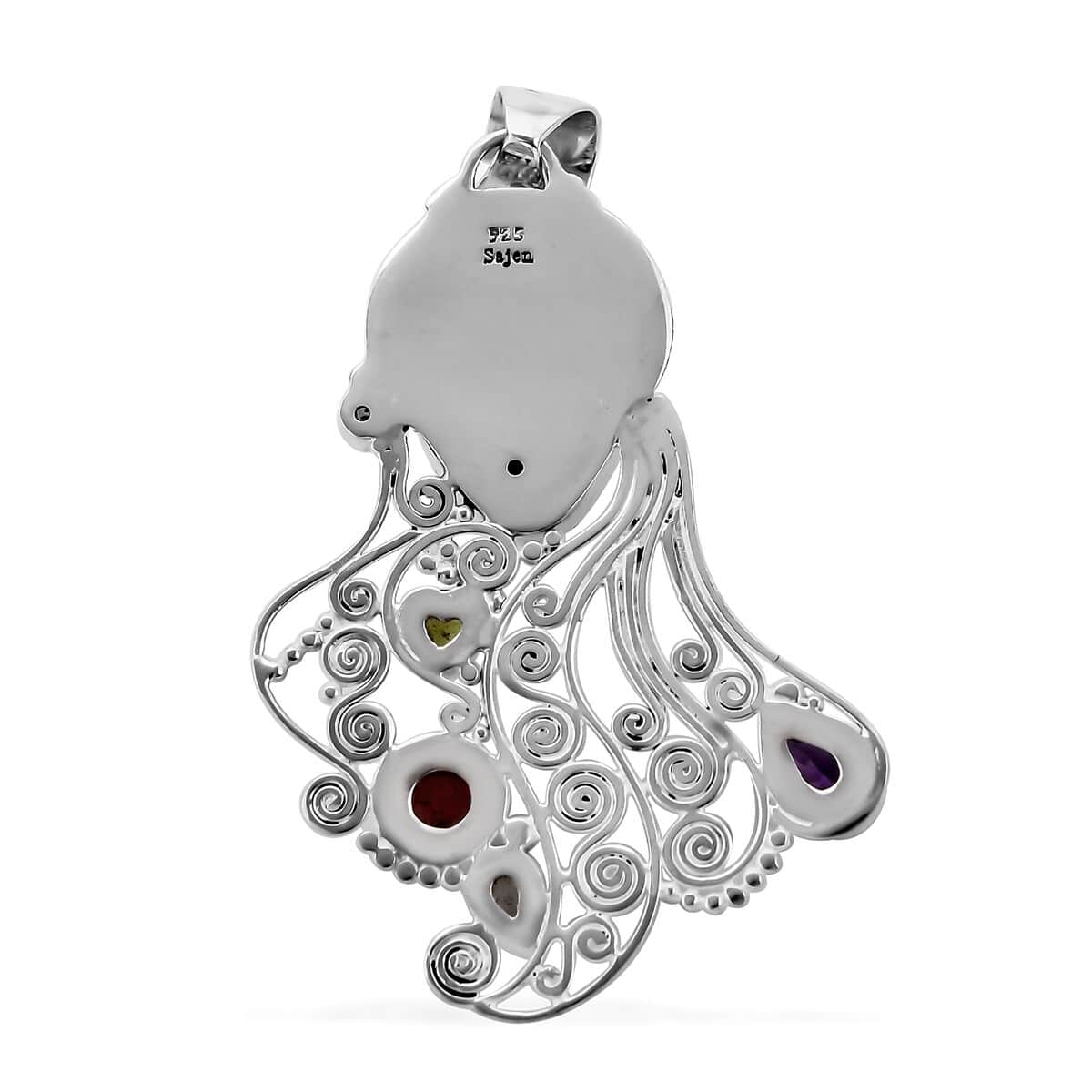 Sajen Silver Carved Bone and Multi Gemstone Pendant in Platinum Over Sterling Silver 4.85 ctw image number 4