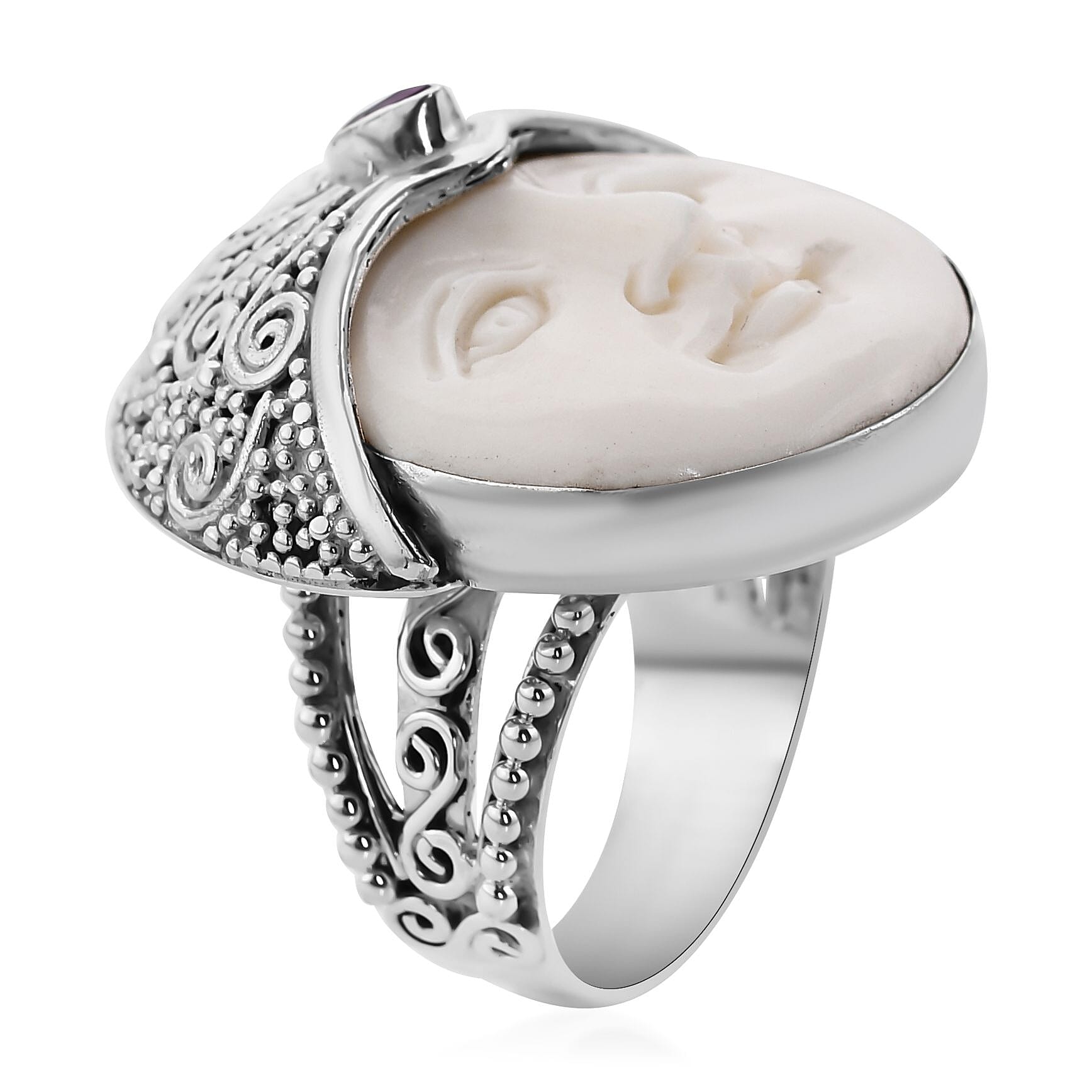 Sajenシルバーリング Buy Sajen Silver Carved and Ilakaka Hot Pink Sapphire (FF) Ring in