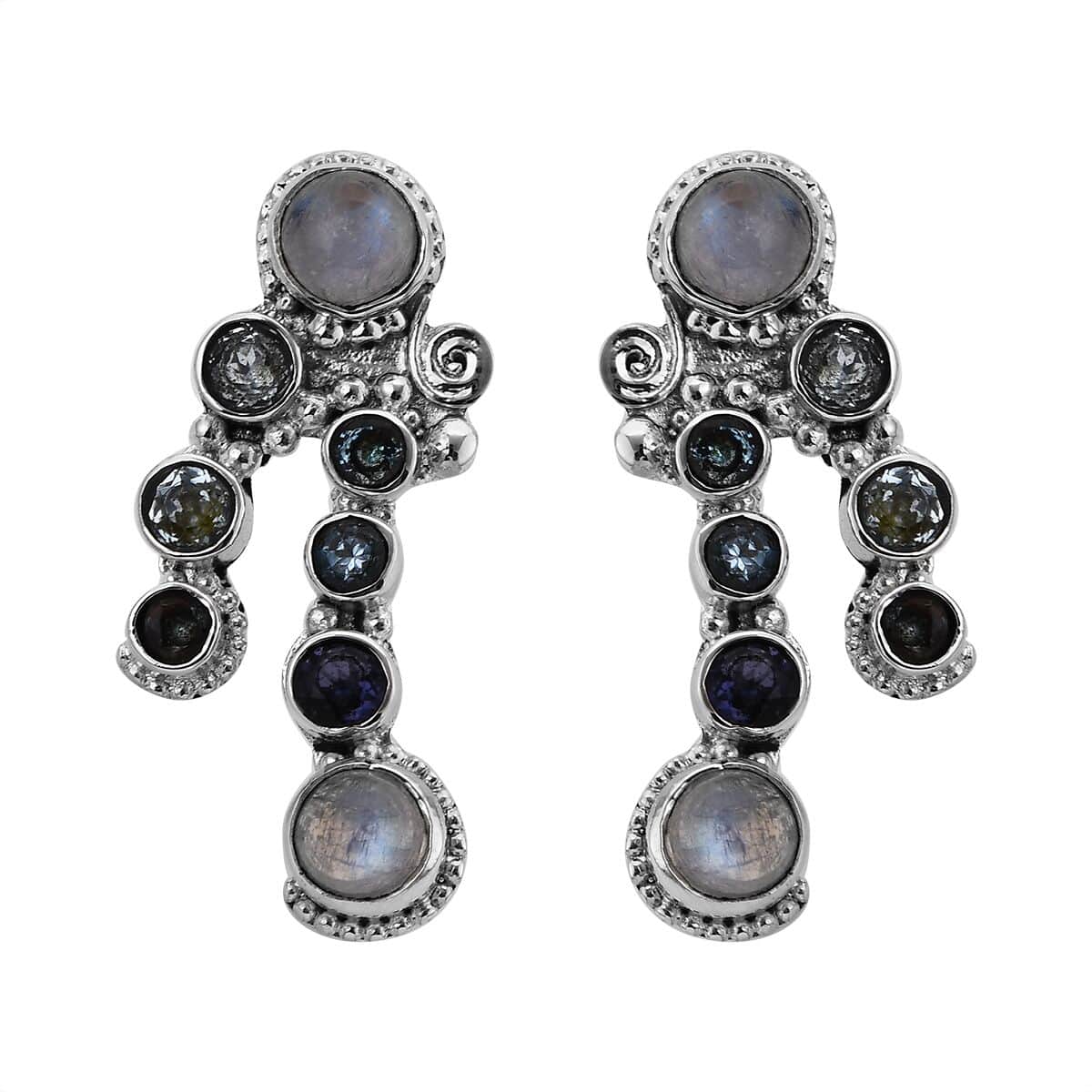 Sajen Silver Rainbow Moonstone and Multi Gemstone Earrings in Sterling Silver 6.70 ctw image number 0