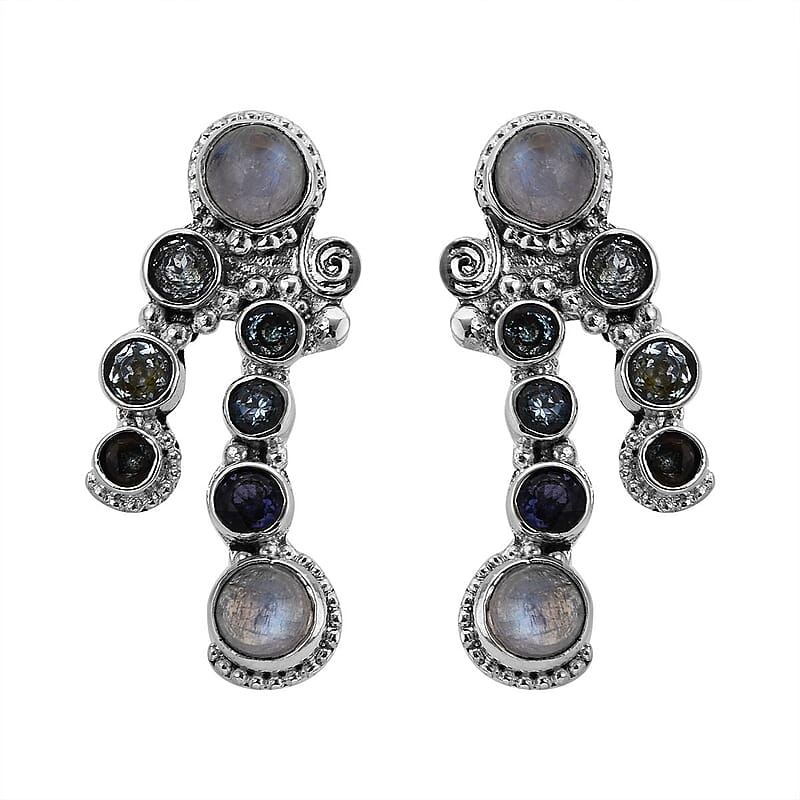 Sajen Silver Rainbow Moonstone and Multi Gemstone Earrings in Sterling Silver 6.70 ctw