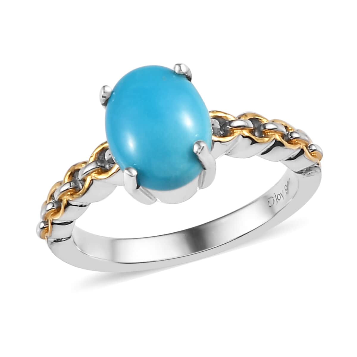 Sleeping Beauty Turquoise Solitaire Ring in Vermeil Yellow Gold and Platinum Over Sterling Silver (Size 10.0) 1.50 ctw image number 0