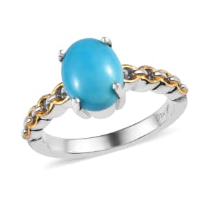 Sleeping Beauty Turquoise Solitaire Ring in Vermeil Yellow Gold and Platinum Over Sterling Silver (Size 10.0) 1.50 ctw