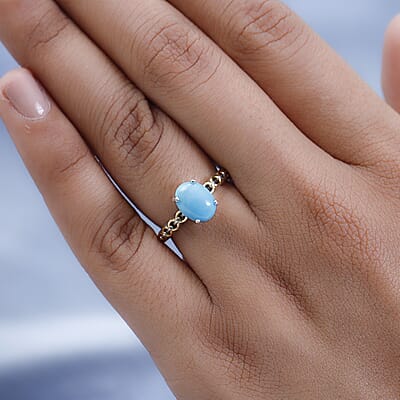 Sleeping Beauty Turquoise Solitaire Ring in Vermeil Yellow Gold and Platinum Over Sterling Silver (Size 10.0) 1.50 ctw