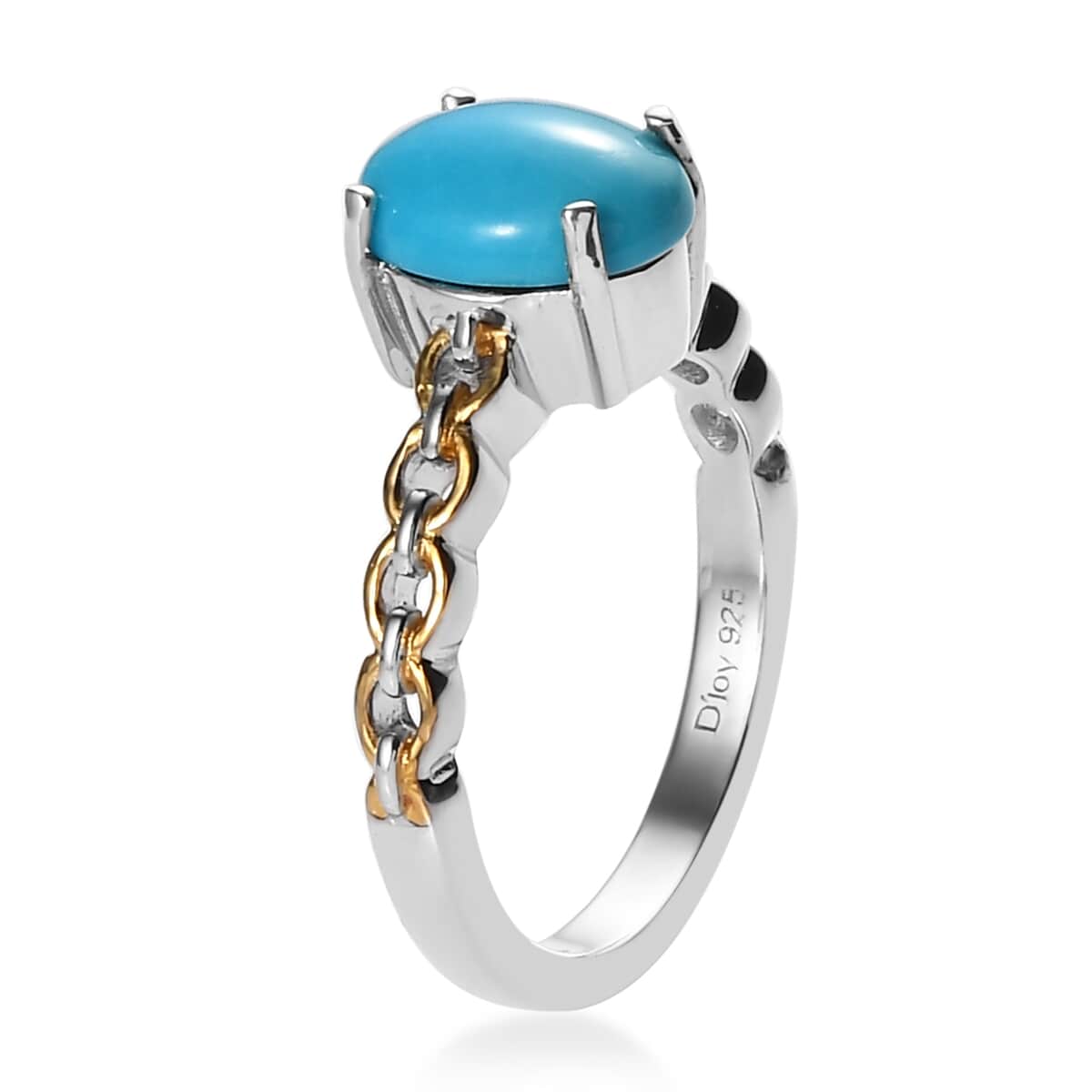 Sleeping Beauty Turquoise Solitaire Ring in Vermeil Yellow Gold and Platinum Over Sterling Silver (Size 10.0) 1.50 ctw image number 3