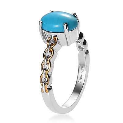 Sleeping Beauty Turquoise Solitaire Ring in Vermeil Yellow Gold and Platinum Over Sterling Silver (Size 10.0) 1.50 ctw