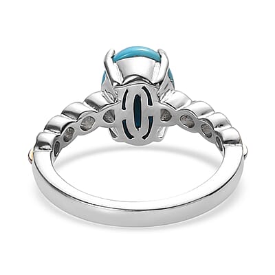 Sleeping Beauty Turquoise Solitaire Ring in Vermeil Yellow Gold and Platinum Over Sterling Silver (Size 10.0) 1.50 ctw