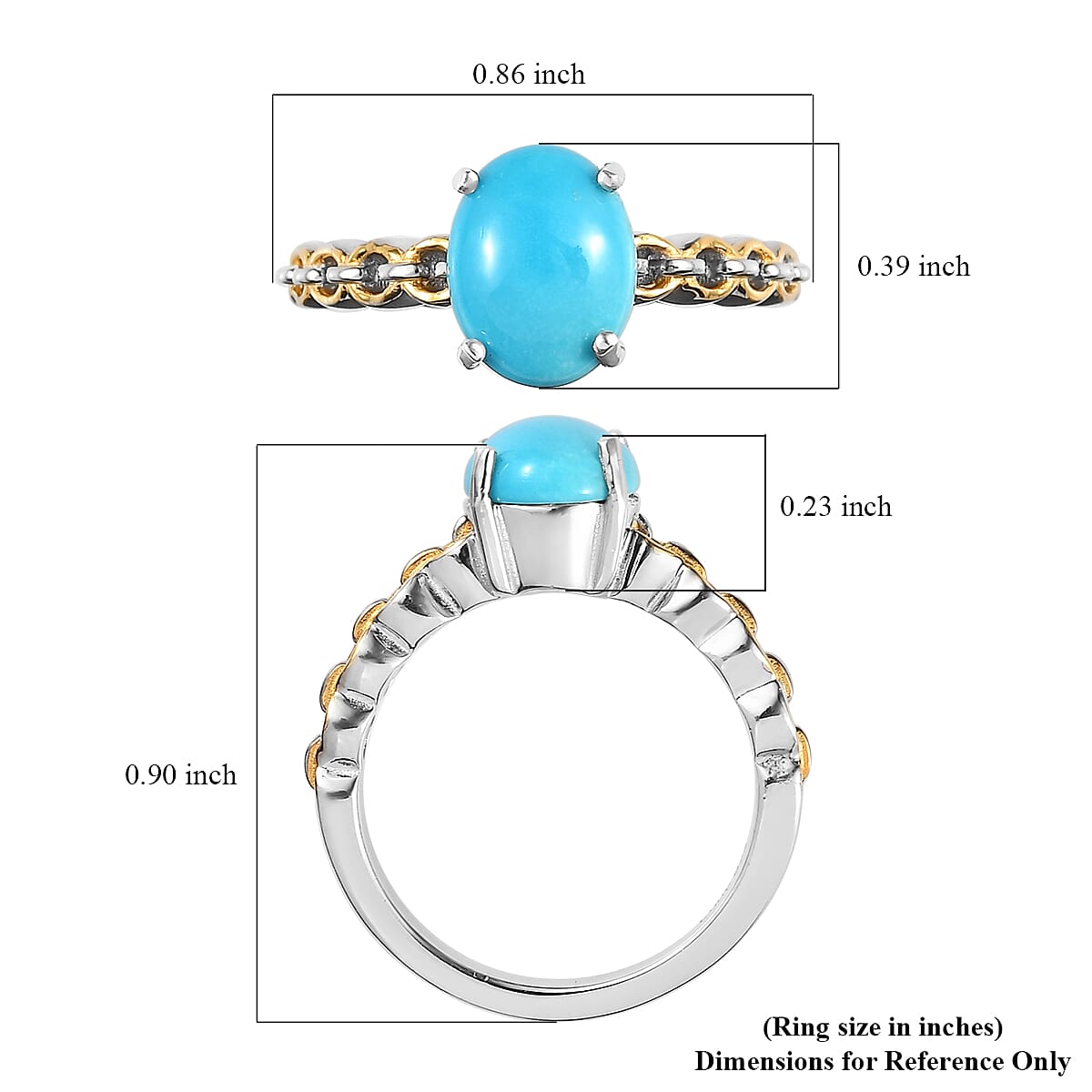 Sleeping Beauty Turquoise Solitaire Ring in Vermeil Yellow Gold and Platinum Over Sterling Silver (Size 10.0) 1.50 ctw