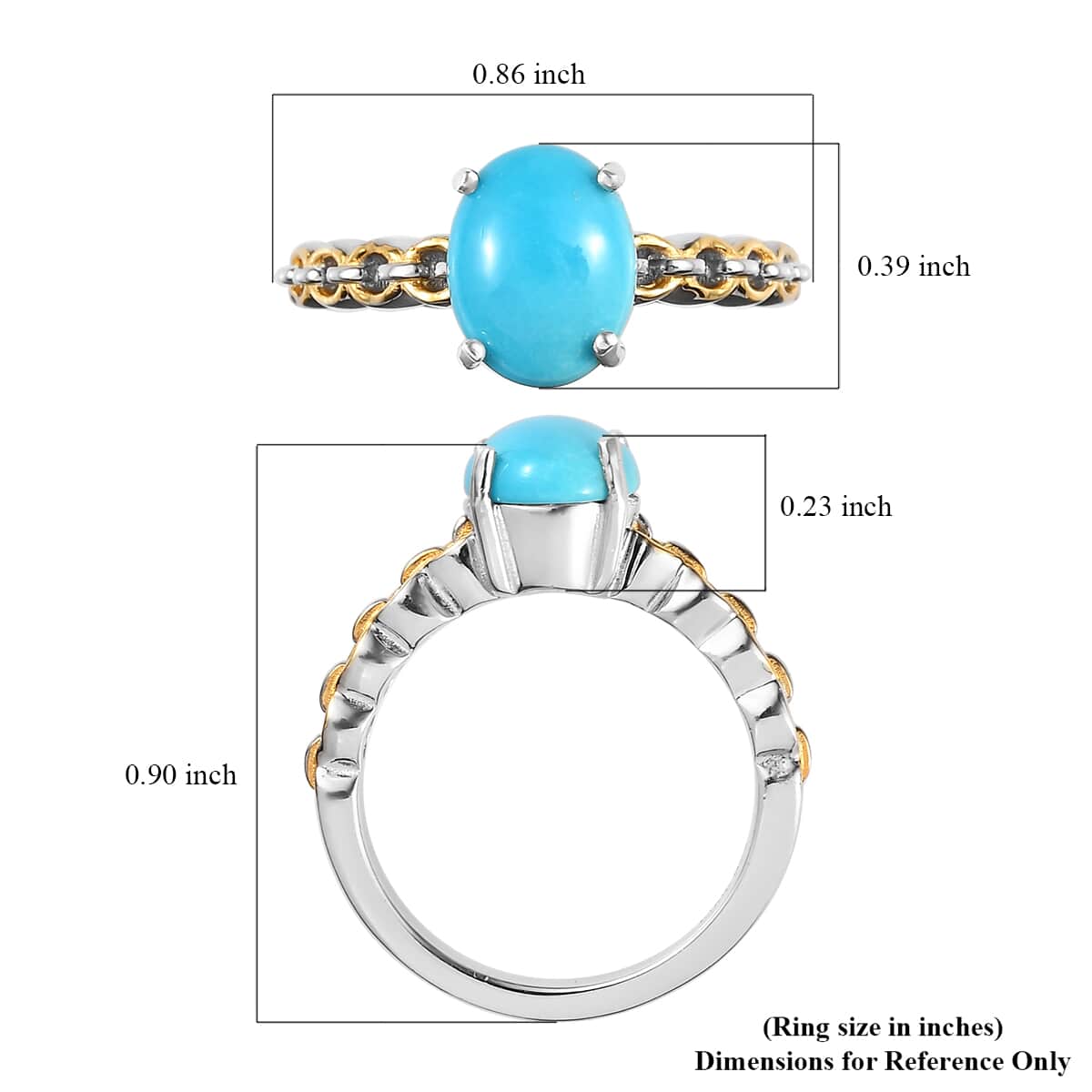 Sleeping Beauty Turquoise Solitaire Ring in Vermeil Yellow Gold and Platinum Over Sterling Silver (Size 10.0) 1.50 ctw image number 5